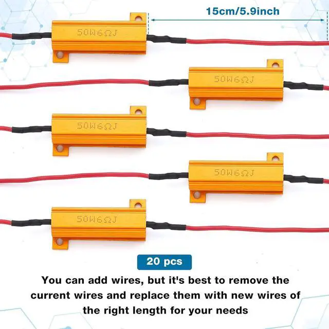 Alt view image 5 of 5 - 36 Pack 50W 6ohm Load Resistor Turn Signal LED Kit Fix Fast Flash Blink Error Code Flickering Resistor for LED Lights Bulb Headlights Tail Light License Plate DRL