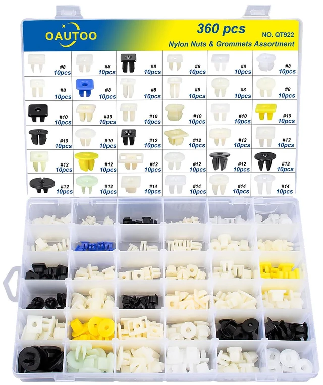 Main image of 360pcs Nylon Grommet Nut Assortment for Automotive Body Bumper, Fender Liner, Grille, Headlamp, License Plate & Door Panel Trim Nuts
