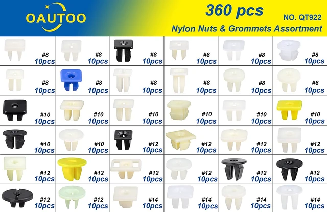 Alt view image 2 of 4 - 360pcs Nylon Grommet Nut Assortment for Automotive Body Bumper, Fender Liner, Grille, Headlamp, License Plate & Door Panel Trim Nuts