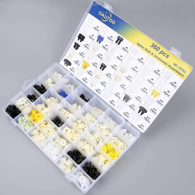 Alt view image 4 of 4 - 360pcs Nylon Grommet Nut Assortment for Automotive Body Bumper, Fender Liner, Grille, Headlamp, License Plate & Door Panel Trim Nuts