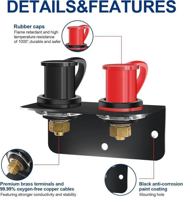 Alt view image 3 of 6 - 250A Remote Battery Terminals 3/8" Stud Battery Jump Post with Heavy Duty Mounting Bracket and 4AWG Cable Battery Charging Post Kit Battery Relocation Kit for UTV RV Auto Trucks Mowers Boats