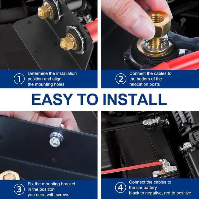 Alt view image 5 of 6 - 250A Remote Battery Terminals 3/8" Stud Battery Jump Post with Heavy Duty Mounting Bracket and 4AWG Cable Battery Charging Post Kit Battery Relocation Kit for UTV RV Auto Trucks Mowers Boats