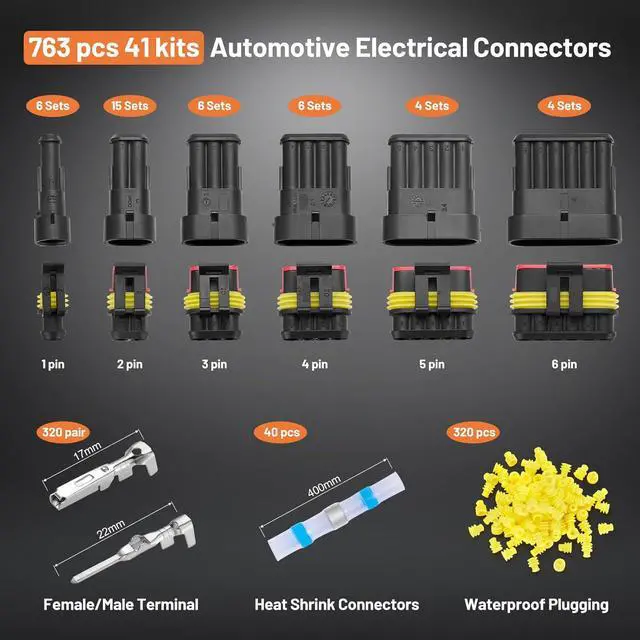 Alt view image 2 of 7 - 763 pcs Pin Connector Kit, Automotive Electrical Wire Connectors