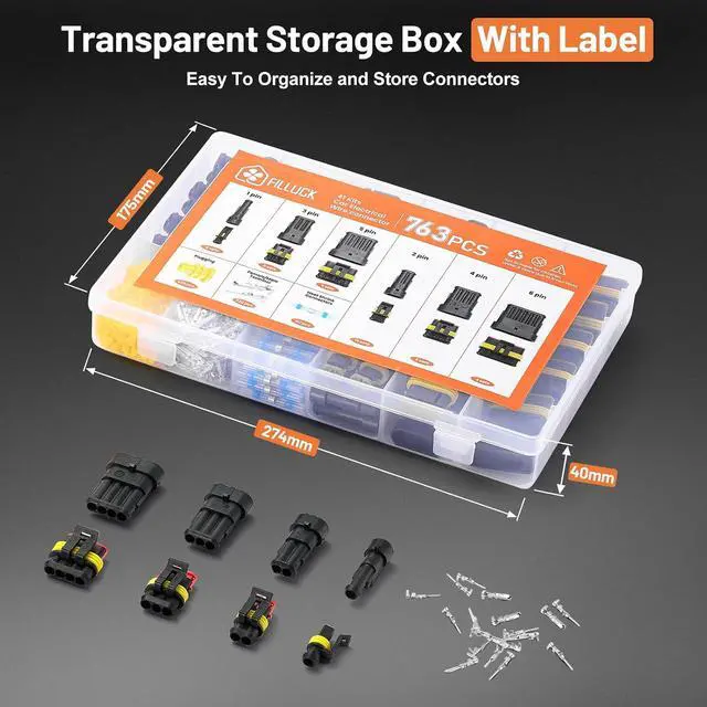 Alt view image 7 of 7 - 763 pcs Pin Connector Kit, Automotive Electrical Wire Connectors