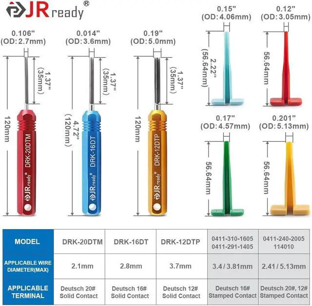 Alt view image 2 of 7 - ST5236 Deutsch Pin Extractor Tool for 16#12#20# Solid/Stamped Contacts 10-22 AWG, Terminal Removal Tool Kit with Steel DRK-RT1 for Deutsch DT,DTM,DTP Series Connector 13PCS