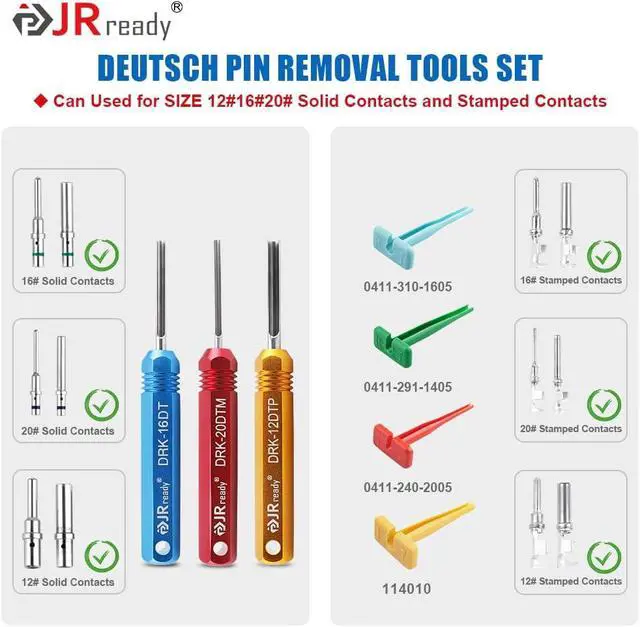 Alt view image 3 of 7 - ST5236 Deutsch Pin Extractor Tool for 16#12#20# Solid/Stamped Contacts 10-22 AWG, Terminal Removal Tool Kit with Steel DRK-RT1 for Deutsch DT,DTM,DTP Series Connector 13PCS