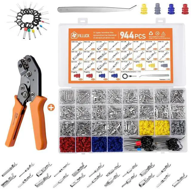 Main image of 945Pcs Pin Connector Kit,Car Electrical Wire Connectors Terminal Pins,21Type Non-Insulated Plug 1/1.5/1.8/2.2/2.8/3.5mm,Large Quantity&Easy Store with Ratchet Crimping Tool 22-16 AWG