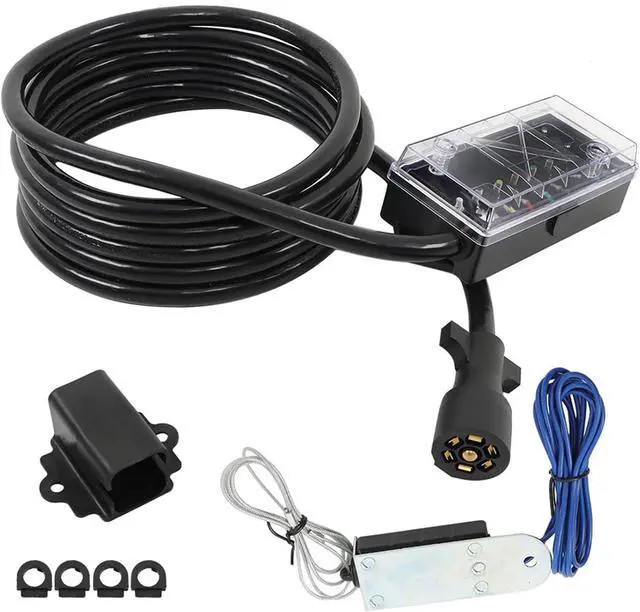 Main image of 7 Way 16 FT Trailer Cord with 7 Gang Junction Box Kit with Plug Holder and 12V Breakaway Switch Trailer Connector Cable Wiring Harness
