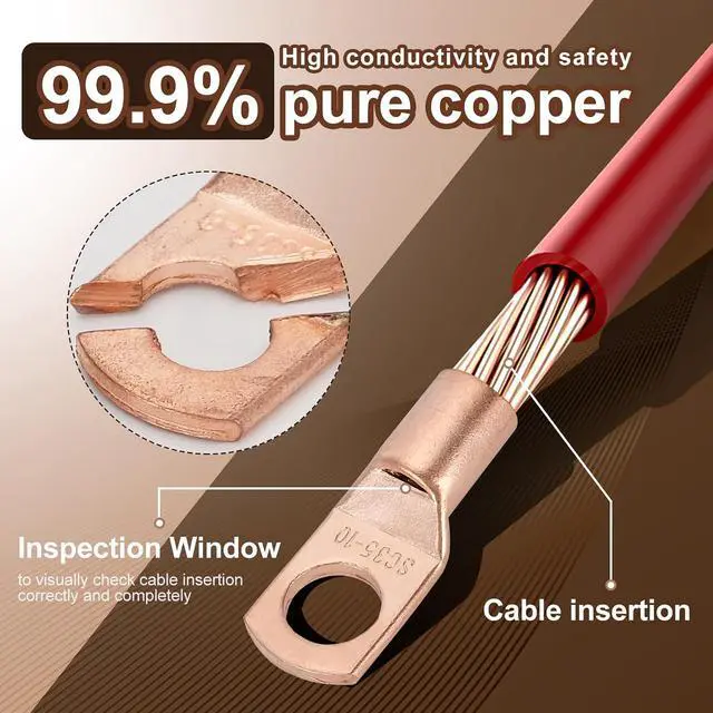 Alt view image 3 of 6 - Thickened Copper LugsElectric Wire LugsAWG2 4 6 8 10 12Gauge80Pcs Heavy Duty Battery Cable Lugs Ends Ring Terminal Connectors80Pcs 3:1 Heat Shrink Tubing Assortment Kit Set160pcs