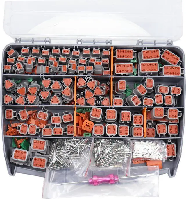 Main image of 706 Pcs for Deutsch DT Connector Kit, Gray 2 3 4 6 8 12 Pin for DT Connectors with Solid Contacts Pick Removal Tool Size 16 Stamped Contacts, for Deutsch Pin Kit
