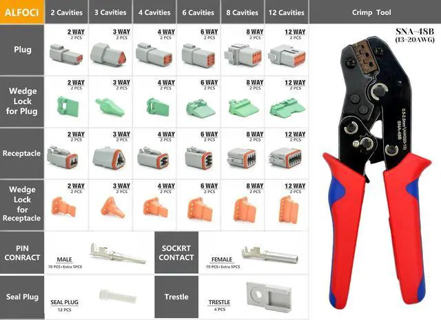 Alt view image 2 of 7 - 216 PCS DT Connector Kit with Ratcheting Wire Crimper for Deutsch Connector, 2 3 4 6 8 12 Pin Connectors Automotive Electrical Connectors With Size 16 Stamped Contacts & Accessories