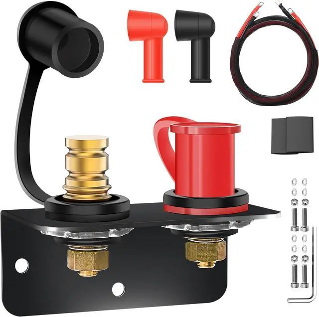 Main image of 250A Remote Battery Terminals 3/8" Stud Battery Jump Post with Heavy Duty Mounting Bracket and 4AWG Cable Battery Charging Post Kit Battery Relocation Kit for UTV RV Auto Trucks Mowers Boats