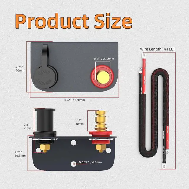 Alt view image 2 of 6 - Remote Battery Terminals 3/8" Stud Battery Jump Post with Heavy Duty Mounting Bracket 250A Battery Charging Post Kit Marine Battery Charger Jumper Post for Auto UTV RV Truck Can-am