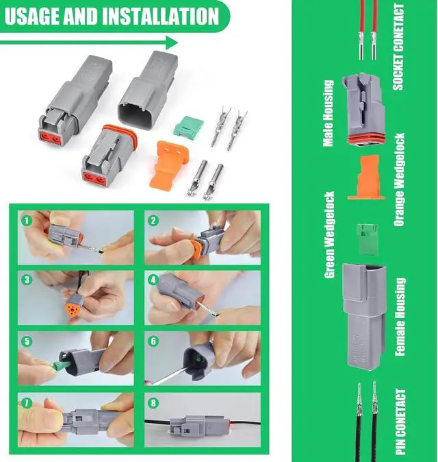 Alt view image 3 of 7 - 198 PCS Deutsch DT Grey 4 Pin Connectors 16 Set, Waterproof Electrical Wire Connector with Stamped Contacts and Seal Plug for Truck, Off-Road Vehicles, Construction, Agriculture, Motorcycle Wiring