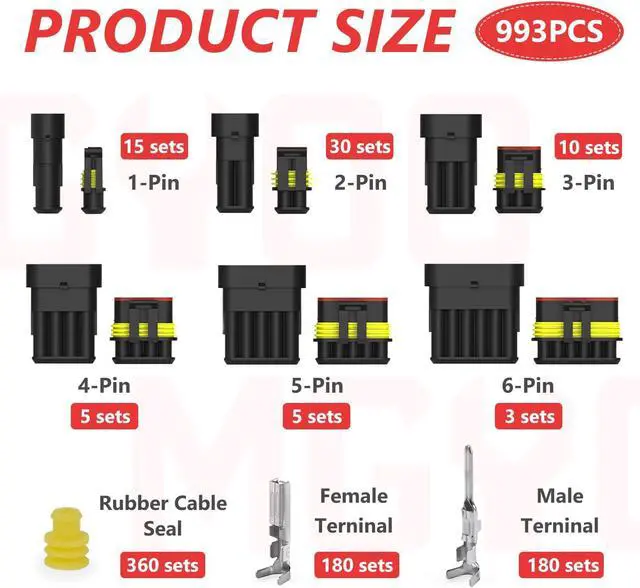 Alt view image 2 of 7 - 993PCS 68 Sets Automotive Weatherpack Connector Kit with Crimper 1/2/3/4/5/6 Pin Waterproof Auto Electrical Wire Connectors Weather Pack Connectors Crimping Tool 20-14 AWG