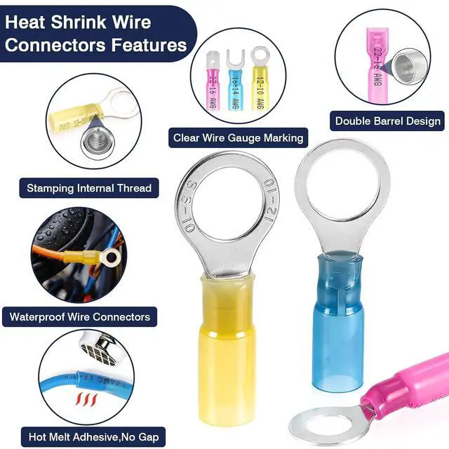 Alt view image 3 of 7 - 610PCS Heat Shrink Wire Connectors Kit, Marine Electrical Connectors, Waterproof Crimp Terminals Connector with Rings Male Female Forks Butt Wiring Ends, Insulated Wire Terminal Assortment Kit