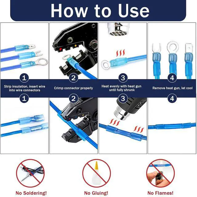 Alt view image 5 of 7 - 610PCS Heat Shrink Wire Connectors Kit, Marine Electrical Connectors, Waterproof Crimp Terminals Connector with Rings Male Female Forks Butt Wiring Ends, Insulated Wire Terminal Assortment Kit