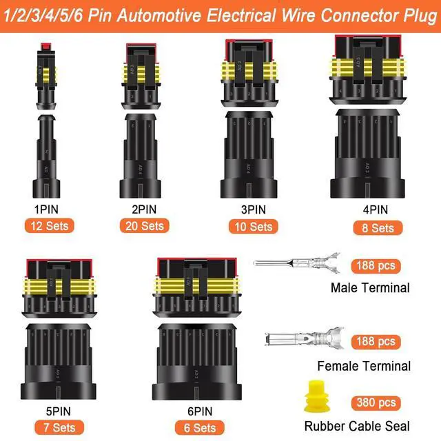 Alt view image 3 of 7 - 1008PCS 63 Sets Waterproof Automotive Wire Connectors Kit 1/2/3/4/5/6 Pin Automotive Replacement Electrical Accessories Plug Connectors Kit Male and Female Connector with Ratchet Crimping Tool