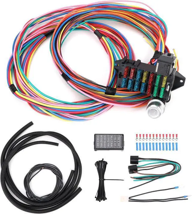Main image of 14 Circuit Wiring Harness Universal for Street Muscle Car Hot Rod Rat XL Copper Wire Harness 12V Fuse Wiring Harness Kit Compatible with Chevy Ford Chrysler Mopar Muscle Car