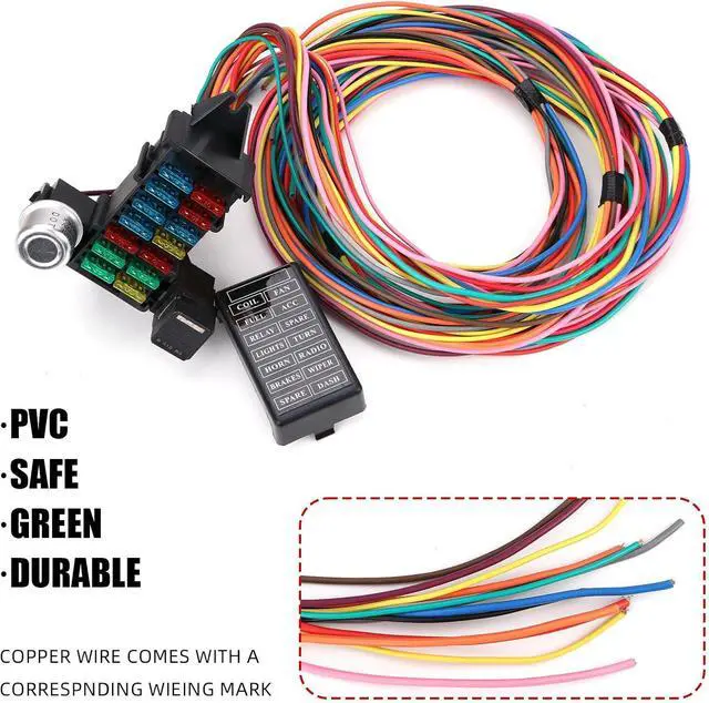 Alt view image 2 of 7 - 14 Circuit Wiring Harness Universal for Street Muscle Car Hot Rod Rat XL Copper Wire Harness 12V Fuse Wiring Harness Kit Compatible with Chevy Ford Chrysler Mopar Muscle Car