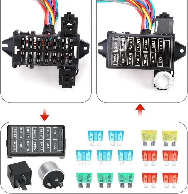Alt view image 3 of 7 - 14 Circuit Wiring Harness Universal for Street Muscle Car Hot Rod Rat XL Copper Wire Harness 12V Fuse Wiring Harness Kit Compatible with Chevy Ford Chrysler Mopar Muscle Car