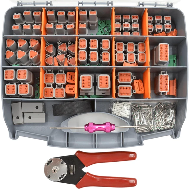 Main image of 416 PCS Deutsch DT Connector Kit, 2 3 4 6 8 12 Pin Automotive Connectors with Crimping Pliers (14-20AWG) & Removal Tool, IP67 Gray Waterproof Housing, Deutsch 16# Solid Contacts