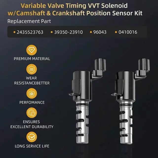 Alt view image 3 of 5 - Engine Variable Valve Timing VVT Solenoid w/Crankshaft & Camshaft Position Sensor Kit, for Hyundai Elantra Tiburon Tucson, for Kia Soul Spectra5 Sportage, L4 2.0L, 2004-2010, 2435523763