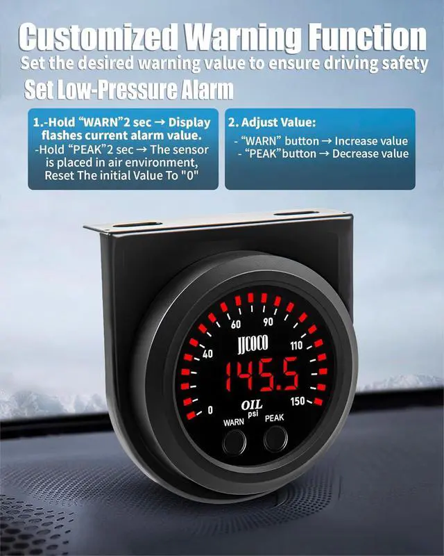 Alt view image 3 of 7 - 150PSI Oil Pressure Gauge Kit with 1/8NPT Electronic Sensor & Mounting Bracket 12V/24V DC Press Gauge Meter for Car Truck Vehicle Automotive 2-1/16" 52mm