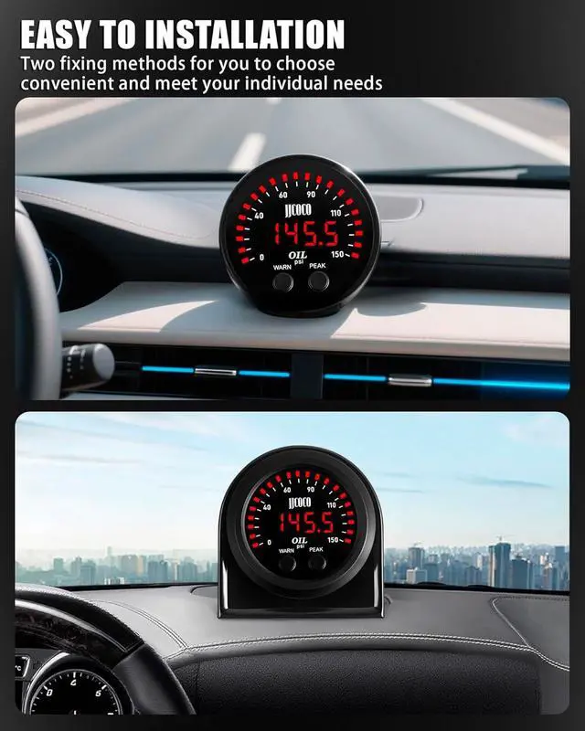 Alt view image 4 of 7 - 150PSI Oil Pressure Gauge Kit with 1/8NPT Electronic Sensor & Mounting Bracket 12V/24V DC Press Gauge Meter for Car Truck Vehicle Automotive 2-1/16" 52mm