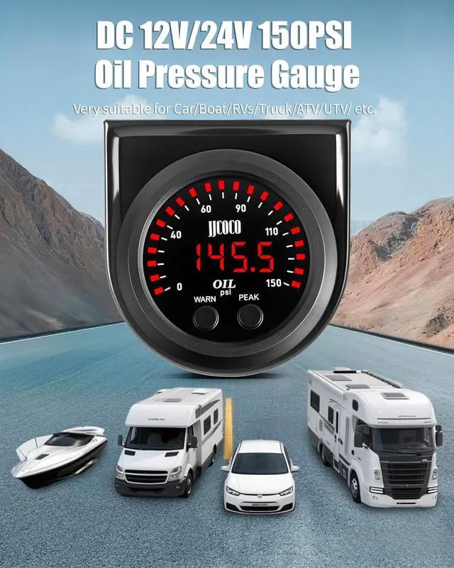 Alt view image 5 of 7 - 150PSI Oil Pressure Gauge Kit with 1/8NPT Electronic Sensor & Mounting Bracket 12V/24V DC Press Gauge Meter for Car Truck Vehicle Automotive 2-1/16" 52mm