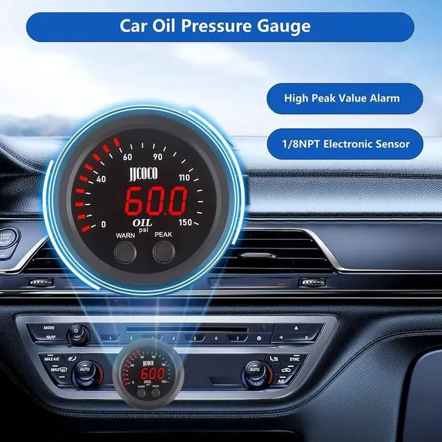 Alt view image 2 of 7 - Universal Oil Pressure Gauge Kit 2-1/16" (52mm) 150 PSI - Digital Meter Red Display with 1/8NPT Electronic Sensor - for Boat Marine Car Auto Truck Automotive Gauge Sets