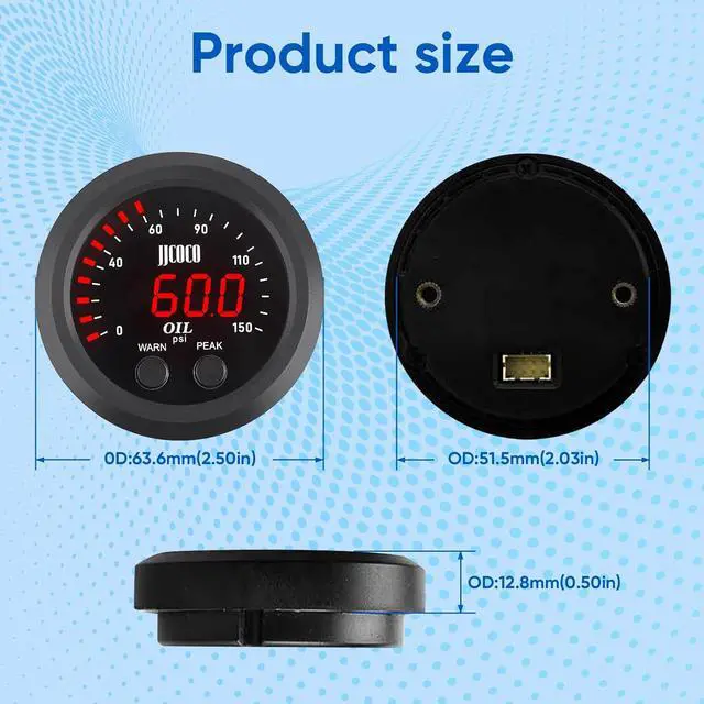 Alt view image 4 of 7 - Universal Oil Pressure Gauge Kit 2-1/16" (52mm) 150 PSI - Digital Meter Red Display with 1/8NPT Electronic Sensor - for Boat Marine Car Auto Truck Automotive Gauge Sets