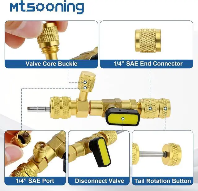 Alt view image 3 of 7 - R12 R22 R410A Valve Core Remover Installer Kit,3PCS 45°Ball Valve Adapter