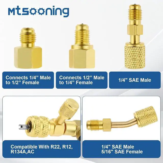 Alt view image 4 of 7 - R12 R22 R410A Valve Core Remover Installer Kit,3PCS 45°Ball Valve Adapter