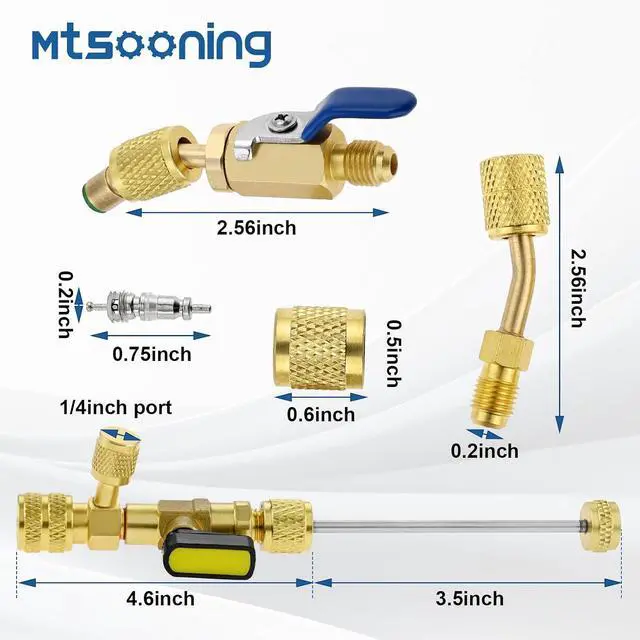 Alt view image 6 of 7 - R12 R22 R410A Valve Core Remover Installer Kit,3PCS 45°Ball Valve Adapter
