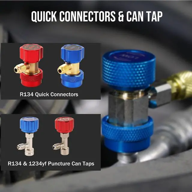 Alt view image 6 of 7 - AC R1234YF R134A Gauge Set, Automotive Manifold Gauge Compatible with R1234YF and R134A Refrigerants, Works on Car Freon Charging and Evacuation