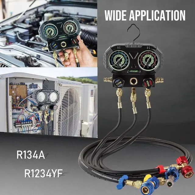 Alt view image 7 of 7 - AC R1234YF R134A Gauge Set, Automotive Manifold Gauge Compatible with R1234YF and R134A Refrigerants, Works on Car Freon Charging and Evacuation
