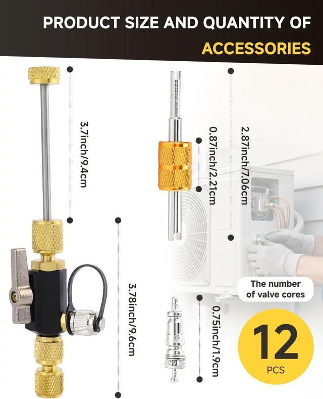 Alt view image 2 of 6 - HVAC Valve Core Removal Tool,1/4"& 5/16" Dual Valve Core Remover, Mega Flow Vacuum-Rated Core Removal Tool HVAC, 20 Microns Vacuum, HVAC Tools for R134A R32 R410A R22 R12 R407 R1234yf
