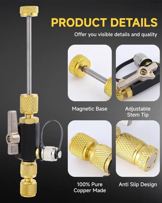 Alt view image 3 of 6 - HVAC Valve Core Removal Tool,1/4"& 5/16" Dual Valve Core Remover, Mega Flow Vacuum-Rated Core Removal Tool HVAC, 20 Microns Vacuum, HVAC Tools for R134A R32 R410A R22 R12 R407 R1234yf