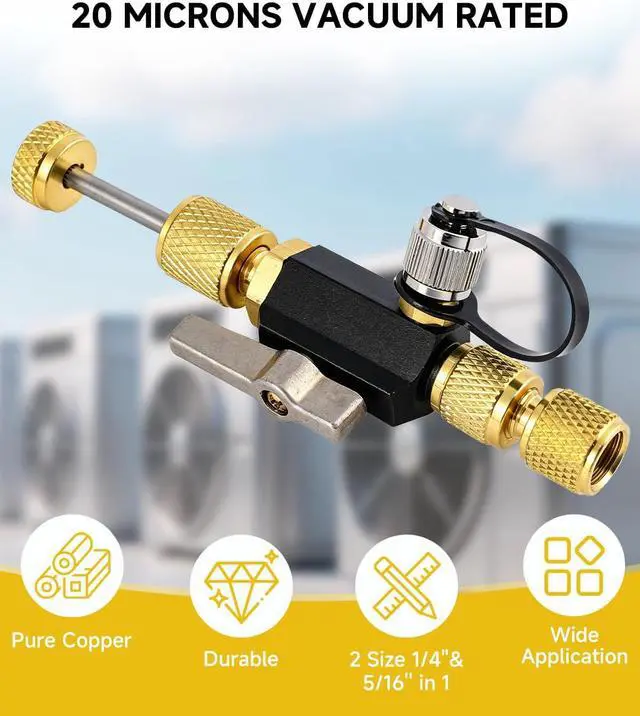 Alt view image 6 of 6 - HVAC Valve Core Removal Tool,1/4"& 5/16" Dual Valve Core Remover, Mega Flow Vacuum-Rated Core Removal Tool HVAC, 20 Microns Vacuum, HVAC Tools for R134A R32 R410A R22 R12 R407 R1234yf