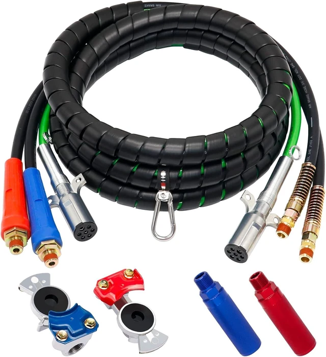 Main image of 15FT Semi Truck Air Line Kit, 3-in-1 ABS 7 Way Electrical Cable & Air Brake Hoses with Glad Hands & Gladhand Handles for Trailer Tractor