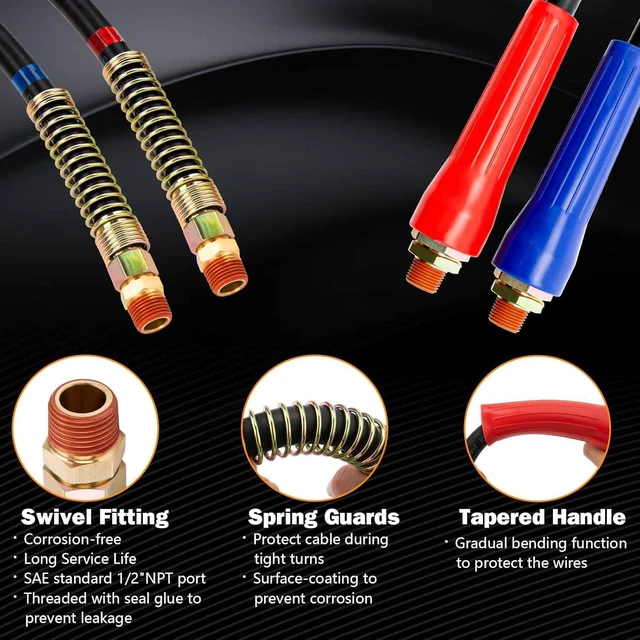 Alt view image 4 of 7 - 15FT Semi Truck Air Line Kit, 3-in-1 ABS 7 Way Electrical Cable & Air Brake Hoses with Glad Hands & Gladhand Handles for Trailer Tractor