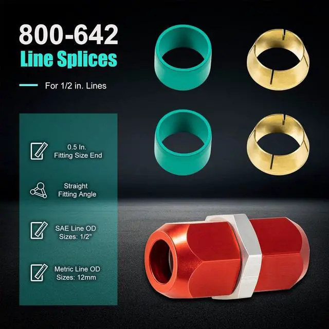 Alt view image 2 of 7 - 1/2" 3/8" 5/8" A/C Line Splice Repair Kit for Automotive Air Conditioning Aluminum Lines, Compression Fitting Universal Line to Line Connectors Replacement for 800-642 800-641 800-640 AC12 AC38 AC58