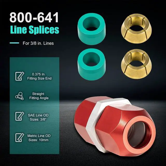 Alt view image 3 of 7 - 1/2" 3/8" 5/8" A/C Line Splice Repair Kit for Automotive Air Conditioning Aluminum Lines, Compression Fitting Universal Line to Line Connectors Replacement for 800-642 800-641 800-640 AC12 AC38 AC58