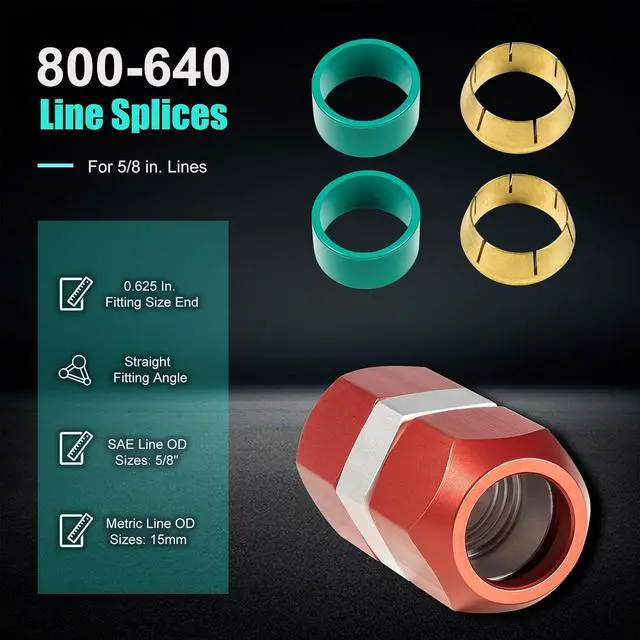 Alt view image 4 of 7 - 1/2" 3/8" 5/8" A/C Line Splice Repair Kit for Automotive Air Conditioning Aluminum Lines, Compression Fitting Universal Line to Line Connectors Replacement for 800-642 800-641 800-640 AC12 AC38 AC58