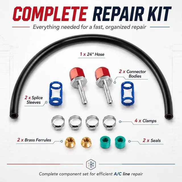 Alt view image 2 of 7 - 800-671 A/C Line Splice Connector Kit for 3/8" Line with No.6 Hose, Heavy-Duty AC Hose Splicer Coupler Repair Kit, 24" Hose Air Conditioning Repair Kit for Automotive AC Systems
