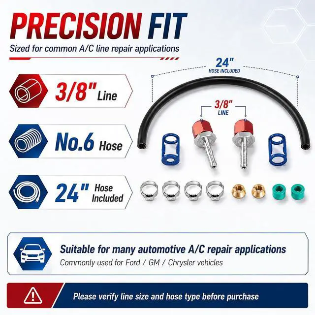 Alt view image 5 of 7 - 800-671 A/C Line Splice Connector Kit for 3/8" Line with No.6 Hose, Heavy-Duty AC Hose Splicer Coupler Repair Kit, 24" Hose Air Conditioning Repair Kit for Automotive AC Systems