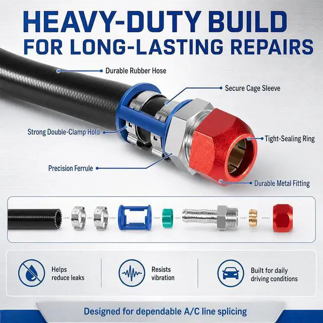 Alt view image 6 of 7 - 800-671 A/C Line Splice Connector Kit for 3/8" Line with No.6 Hose, Heavy-Duty AC Hose Splicer Coupler Repair Kit, 24" Hose Air Conditioning Repair Kit for Automotive AC Systems