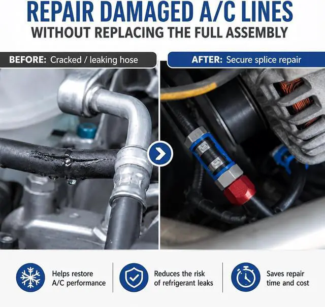 Alt view image 7 of 7 - 800-671 A/C Line Splice Connector Kit for 3/8" Line with No.6 Hose, Heavy-Duty AC Hose Splicer Coupler Repair Kit, 24" Hose Air Conditioning Repair Kit for Automotive AC Systems