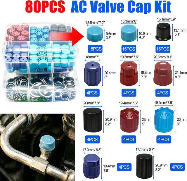 Alt view image 2 of 7 - 5 Set Car A/C Repair Kit, Rubber O-Rings, AC Valve Core, Cap & Valve Core Remover Hook Pick Tools, Compressor Seal Replacement Set for Automotive Air Conditioner Refrigerant System Maintenance